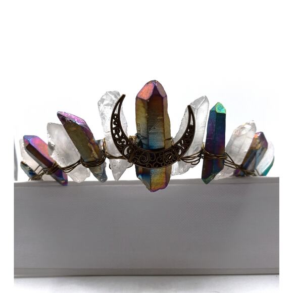 Iridescent Quartz Crystal Tiara Headband – Electroplated Stone Crown - Picture 1 of 5